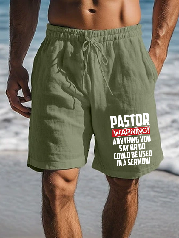 Men's Pastor Warning Anything You Say Or Do Could Be Used In A Sermon Christian Beach Shorts