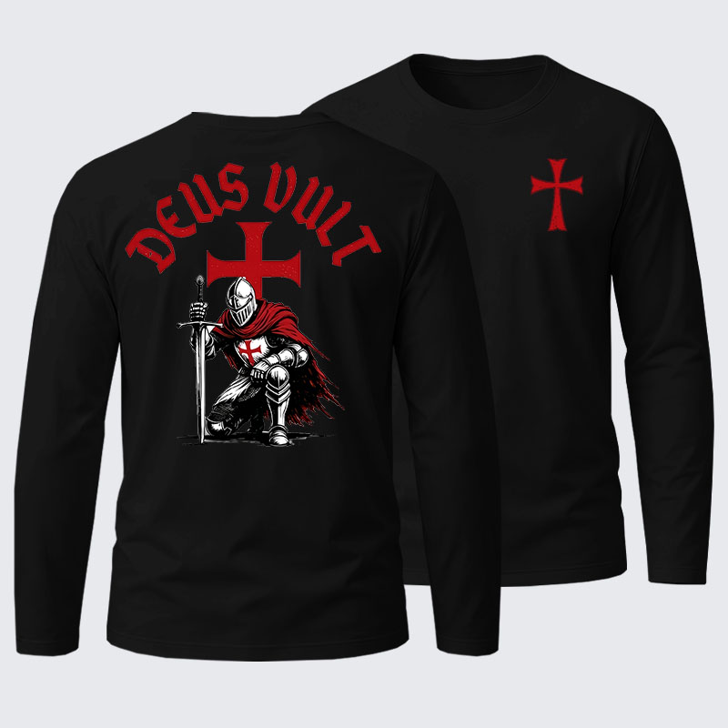 Templar Knight Crusader Deus Vult Cotton Long Sleeve T-Shirt