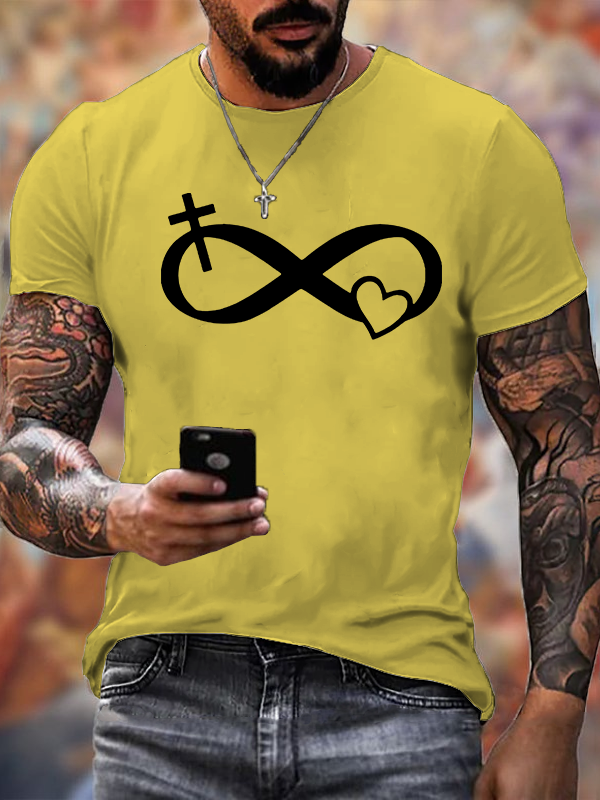 Infinity Cross Heart Print Cross Jesus God Christian Cotton T-Shirt