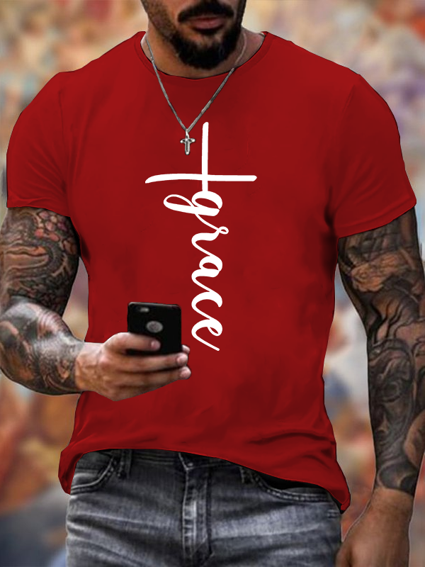 Grace Cross Jesus God Christian Cotton T-Shirt