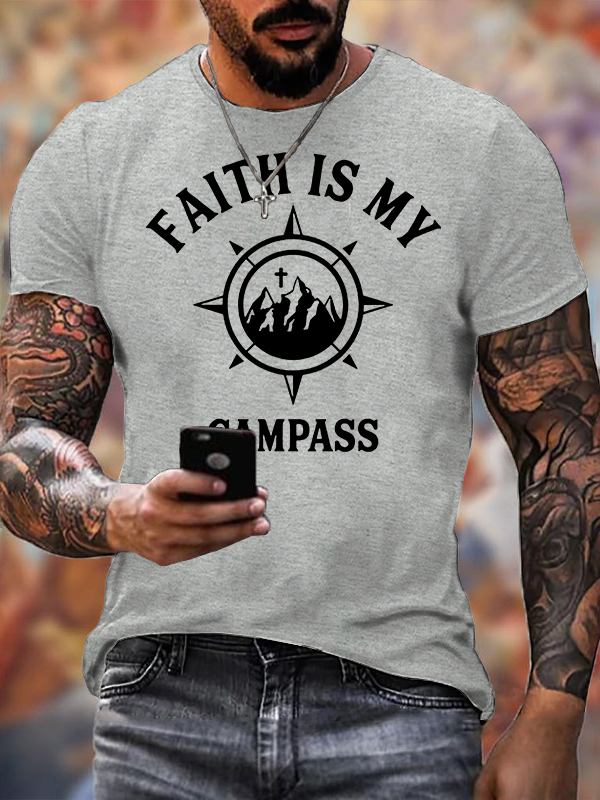 Faith Is My Campass Jesus God Christian Cotton T-Shirt