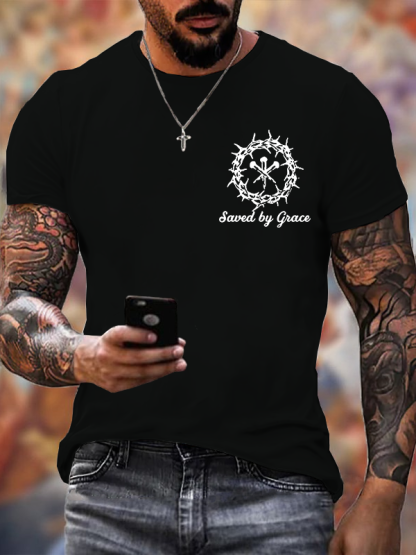 Saved By Grace Jesus God Christian Cotton T-Shirt