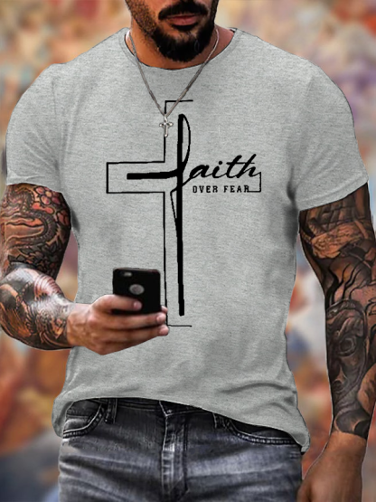 Faith Over Fear Cross Jesus God Christian Cotton T-Shirt