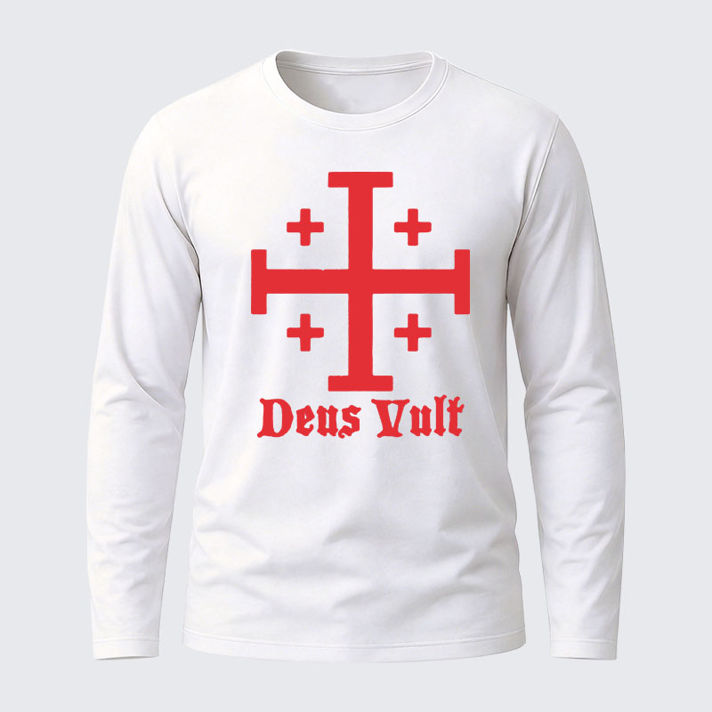 Jerusalem Cross Deus Vult Cotton Long Sleeve T-Shirt