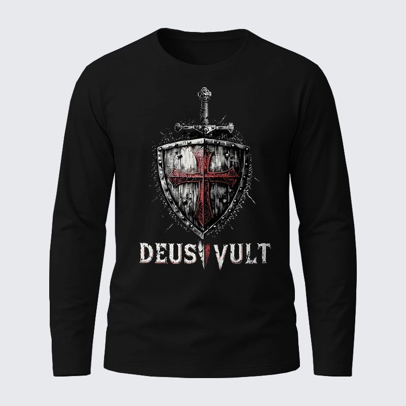 Deus Vult Crusader Shield Templar Cross Cotton Long Sleeve T-Shirt