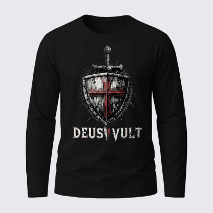 Deus Vult Crusader Shield Templar Cross Cotton Long Sleeve T-Shirt