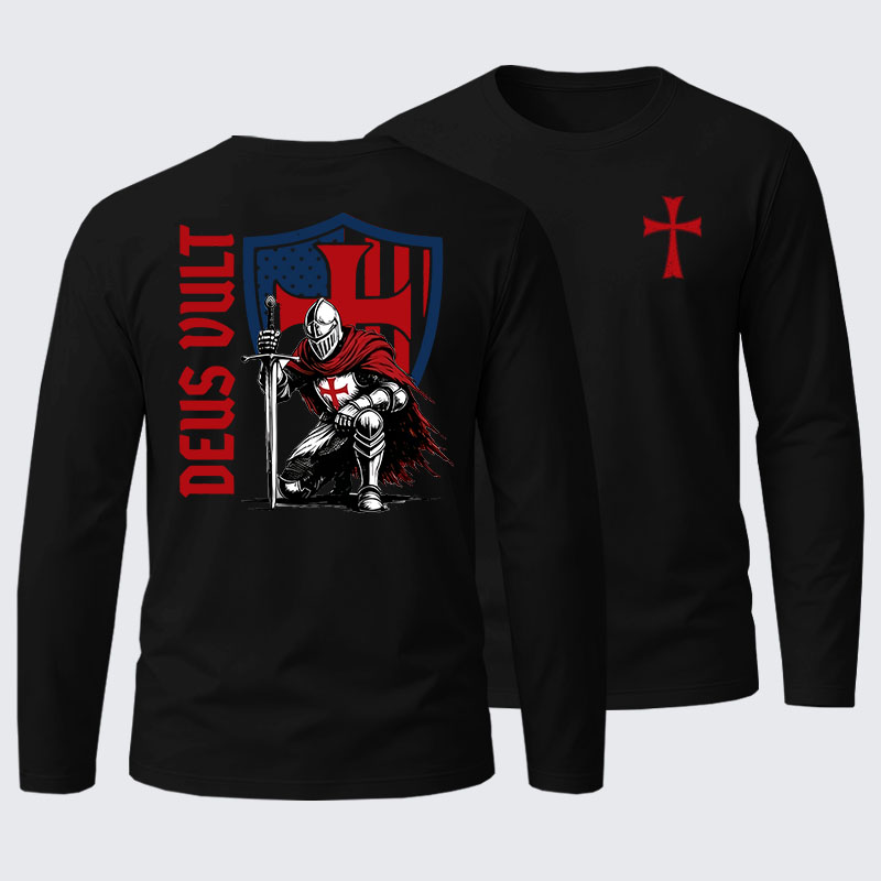 Deus Vult Crusader Shield Templar Cross Cotton Long Sleeve T-Shirt
