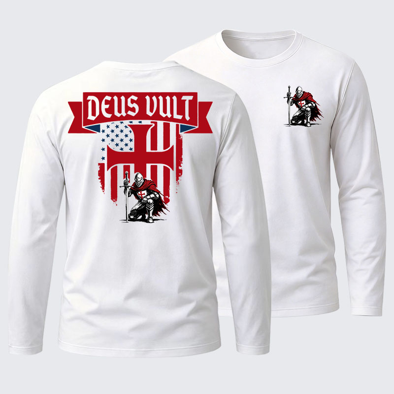 Templar Knight Crusader Deus Vult Cotton Long Sleeve T-Shirt