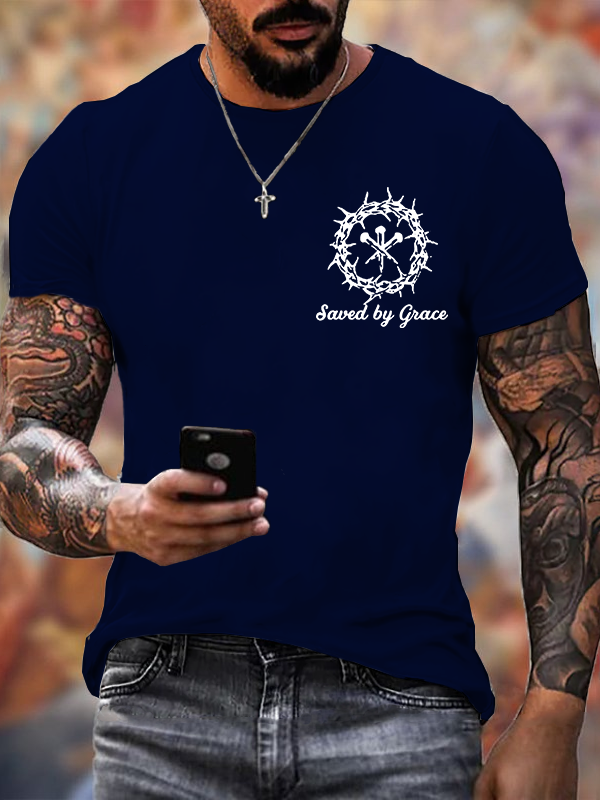 Saved By Grace Jesus God Christian Cotton T-Shirt