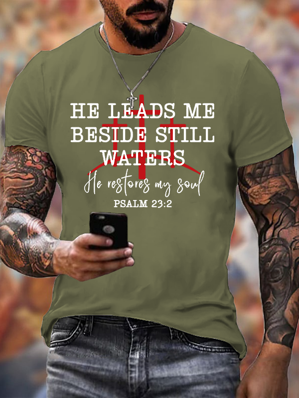 He Restores My Soul  Jesus God Christian Cotton T-Shirt