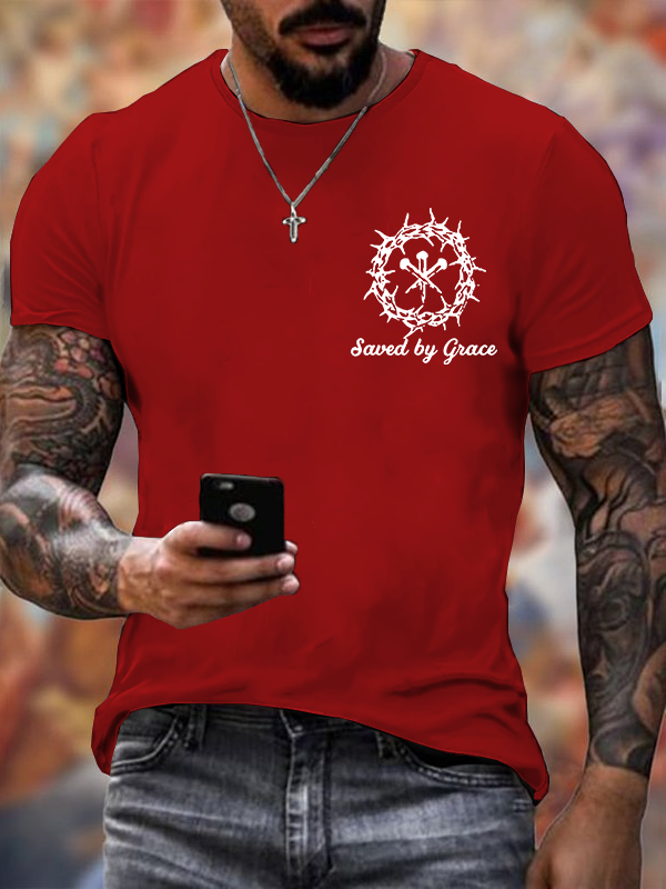 Saved By Grace Jesus God Christian Cotton T-Shirt