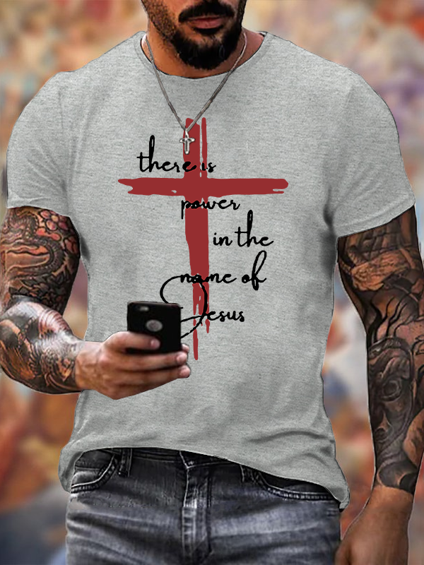 There Is Power In The Name Of Jesus Faith Cross Christian Cotton T-Shirt