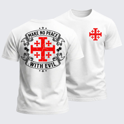 Heavyweight Cotton Tee - Make No Peace with Evil Knight Templar Jerusalem Cross
