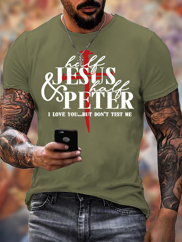 Half Jesus Half Peter Jesus God Christian Cotton T-Shirt
