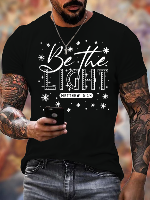 Merry Christmas Be The Light Cross Jesus God Christian Cotton T-Shirt