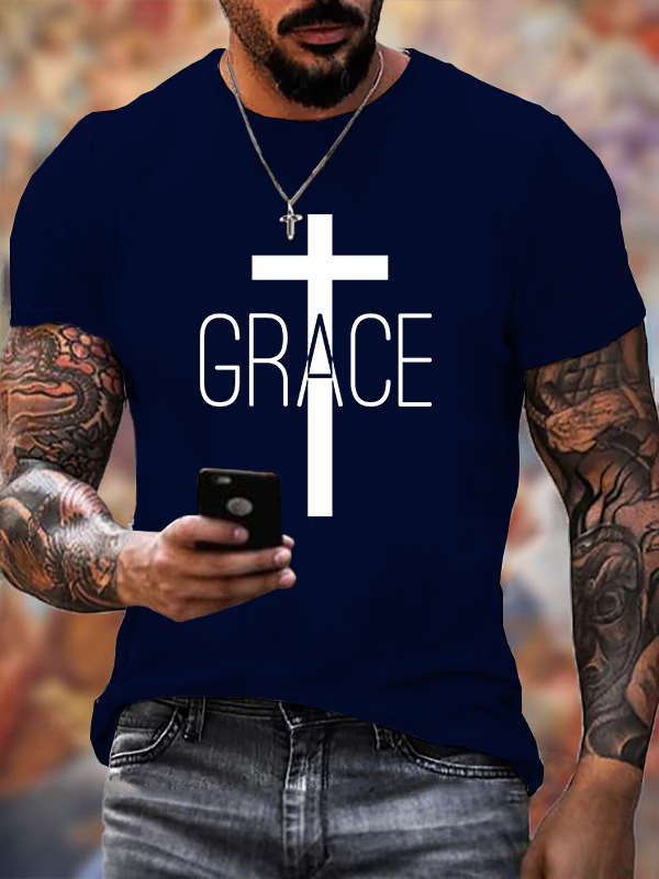Grace Cross  Jesus God Christian Cotton T-Shirt