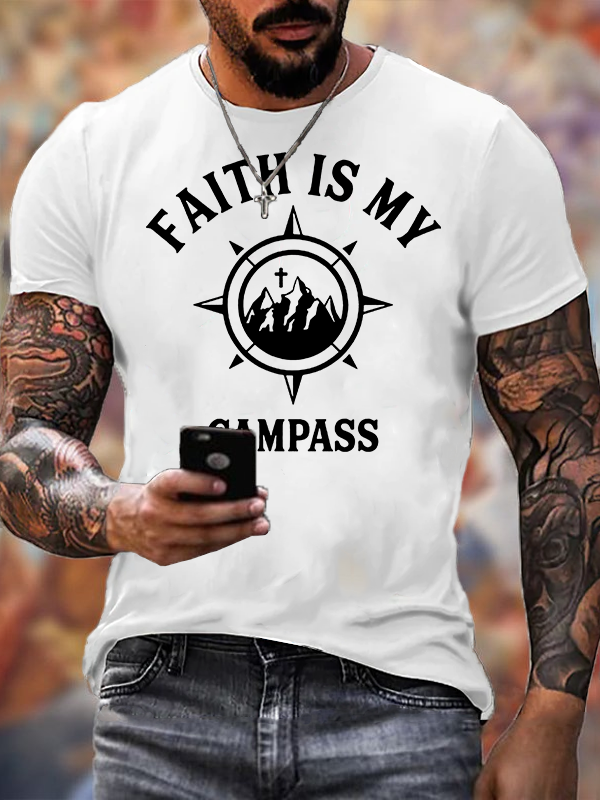 Faith Is My Campass Jesus God Christian Cotton T-Shirt