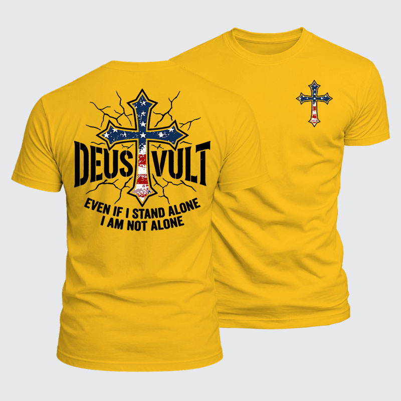 Luxe Mercerized Cotton Tee - Deus Vult Usa Flag Even If I Stand Alone, I Am Not Alone