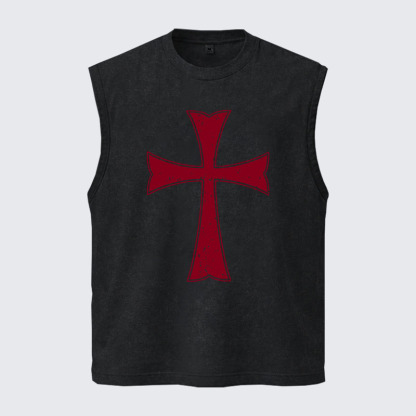Washed Tank Top - Knights Templar Crusader Cross