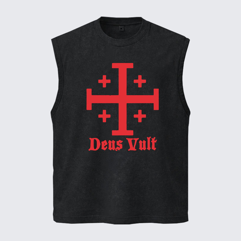 Washed Tank Top - Jerusalem Cross Deus Vult