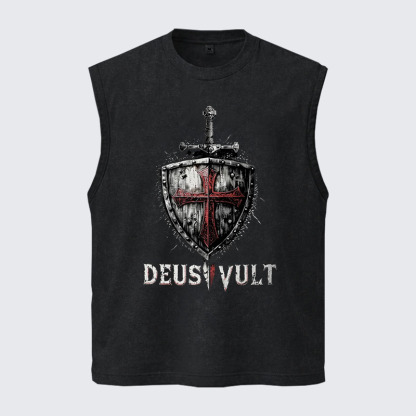 Washed Tank Top - Deus Vult Crusader Shield Templar Cross