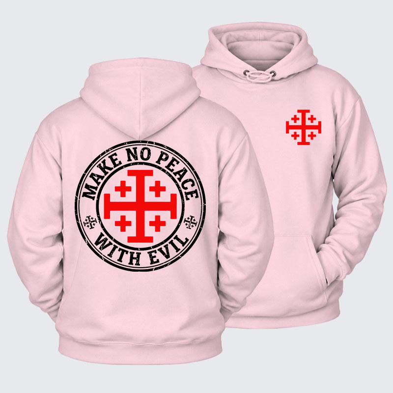 Plush Fleece-Lined Hoodie - Make No Peace with Evil Knight Templar Jerusalem Cross