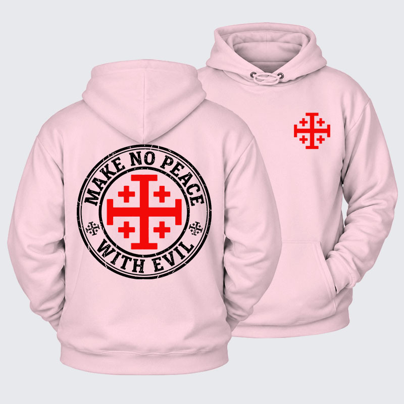 Plush Fleece-Lined Hoodie - Make No Peace with Evil Knight Templar Jerusalem Cross