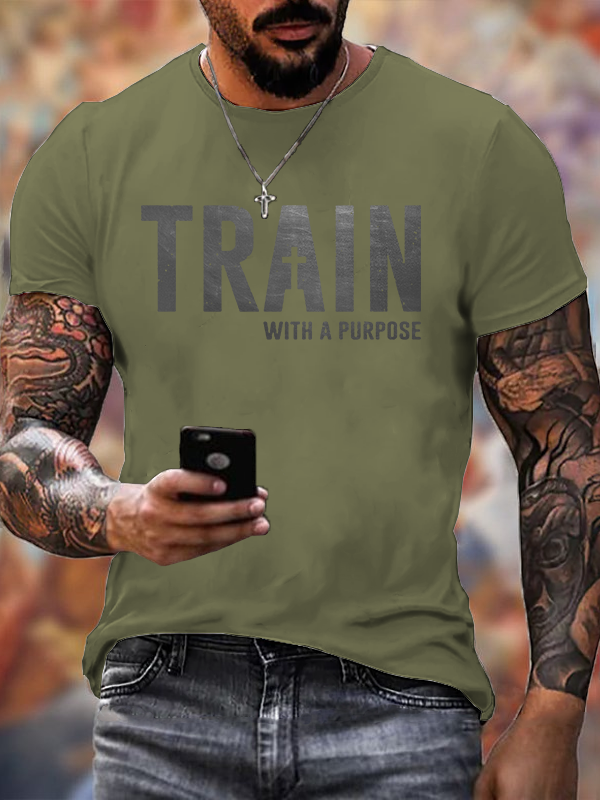 Train With A Purpose Jesus God Christian Cotton T-Shirt
