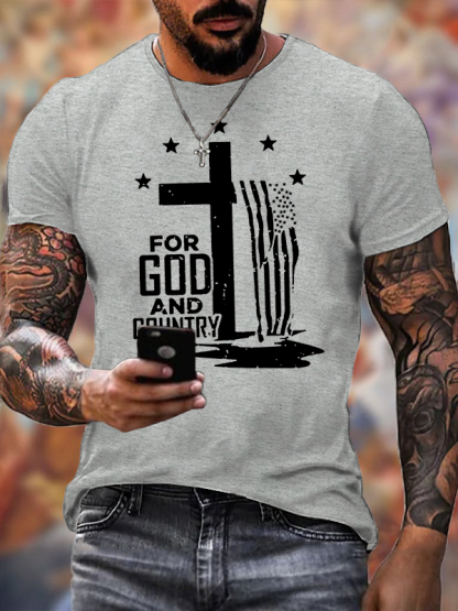 USA Flag Cross For God And Country  Cross Jesus God Christian Cotton T-Shirt