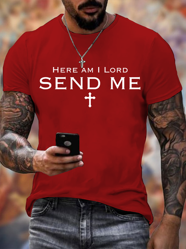 Here am I Lord Send Me Jesus God Christian Cotton T-Shirt