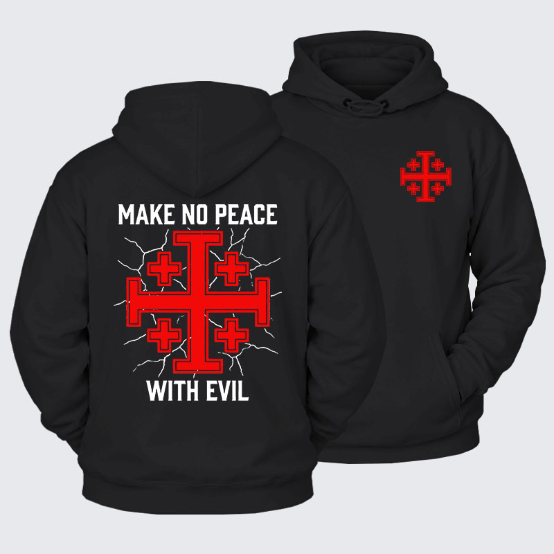 [Copy]Plush Fleece-Lined Hoodie - Make No Peace with Evil Knight Templar Jerusalem Cross