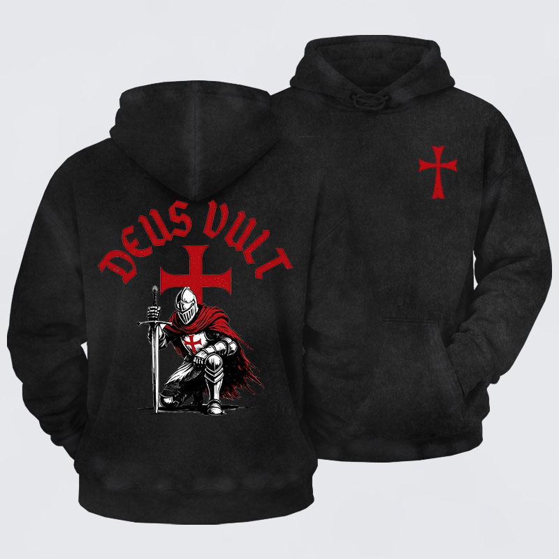 Washed Hoodie - Templar Knight Crusader Deus Vult