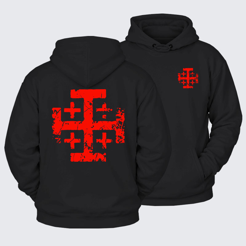 Plush Fleece-Lined Hoodie - Knights Templar Jerusalem Cross