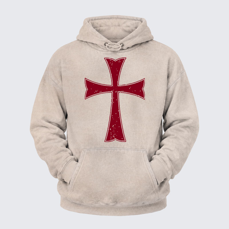 Washed Hoodie - Knights Templar Crusader Cross