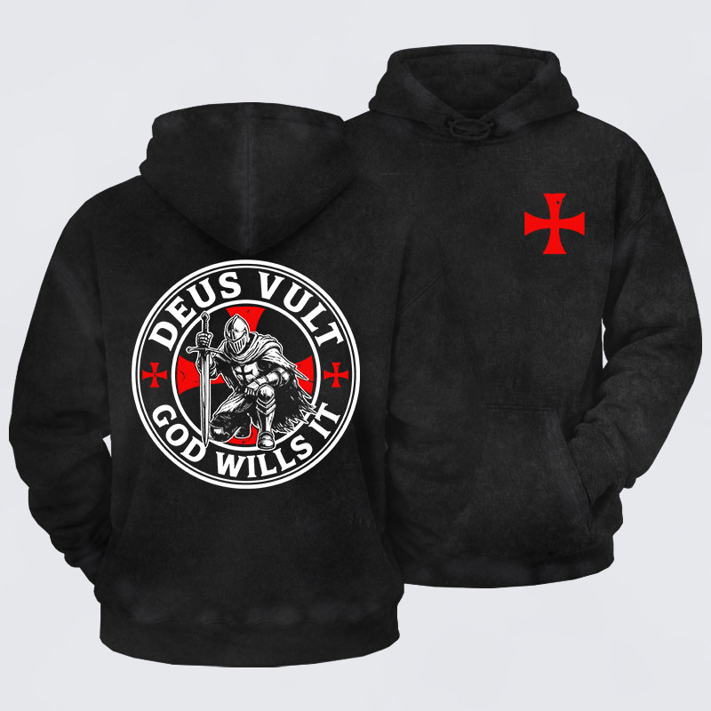Washed Hoodie - Knights Templar Deus Vult