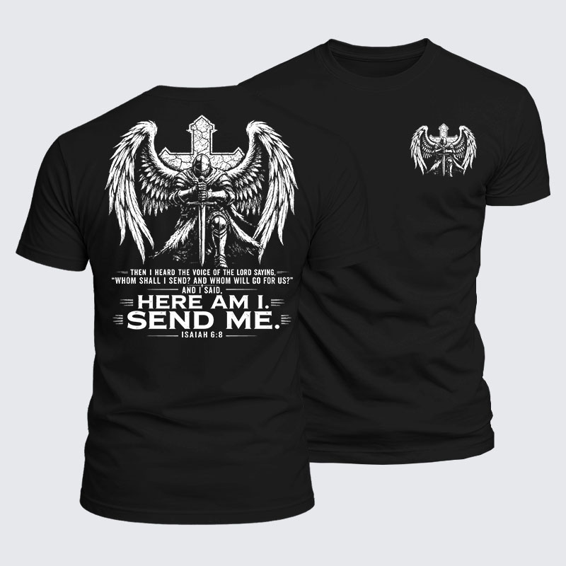 [Copy]Luxe Mercerized Cotton Tee -  Here I Am Send Me Isaiah 6:8 Knight Templar Crusader