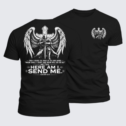 [Copy]Luxe Mercerized Cotton Tee -  Here I Am Send Me Isaiah 6:8 Knight Templar Crusader