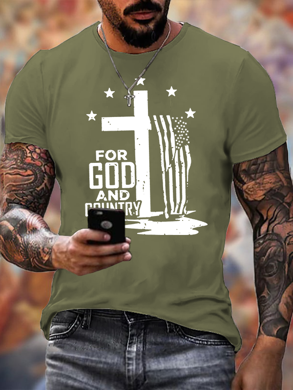 USA Flag Cross For God And Country  Cross Jesus God Christian Cotton T-Shirt