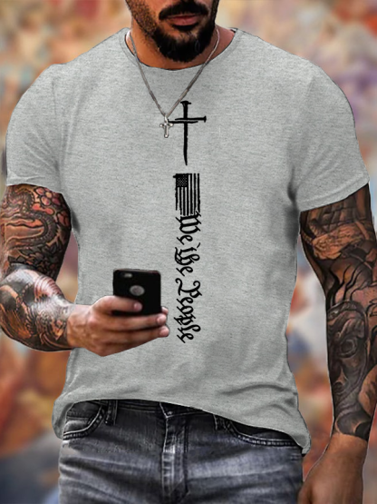 Faith Cross Flag Jesus God Christian Cotton T-Shirt