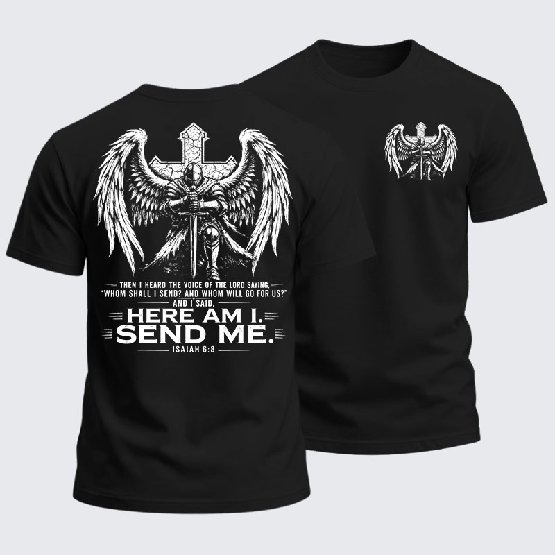 Heavyweight Cotton Tee - Here I Am Send Me Isaiah 6:8 Knight Templar Crusader