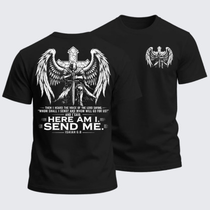 Heavyweight Cotton Tee - Here I Am Send Me Isaiah 6:8 Knight Templar Crusader