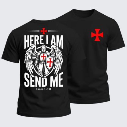 Heavyweight Cotton Tee - Here I Am Send Me Knight Templar Crusader
