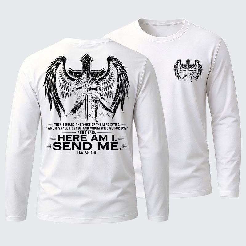 Here I Am Send Me Isaiah 6:8 Knight Templar Crusader Cotton Long Sleeve T-Shirt
