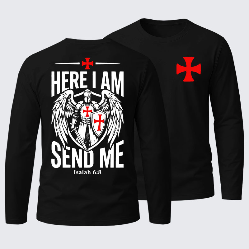 Here I Am Send Me Knight Templar Crusader Cotton Long Sleeve T-Shirt