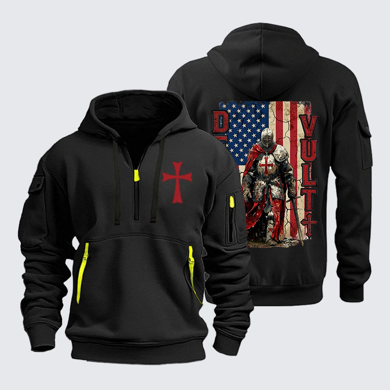 Zipper Hoodies - Deus Vult Knight Templar American Flag Crusader