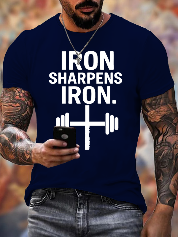 Iron Sharpens Iron Cross Jesus God Christian Cotton T-Shirt