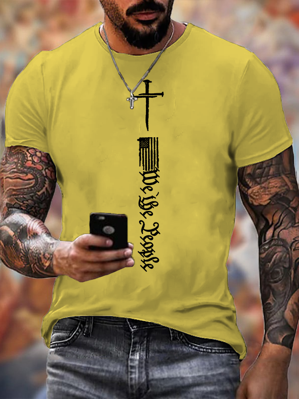 Faith Cross Flag Jesus God Christian Cotton T-Shirt