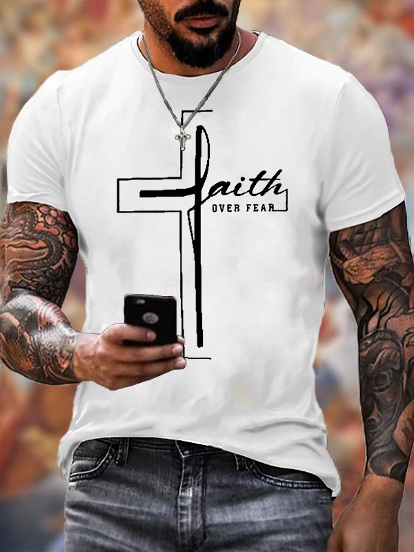 Faith Over Fear Cross Jesus God Christian Cotton T-Shirt