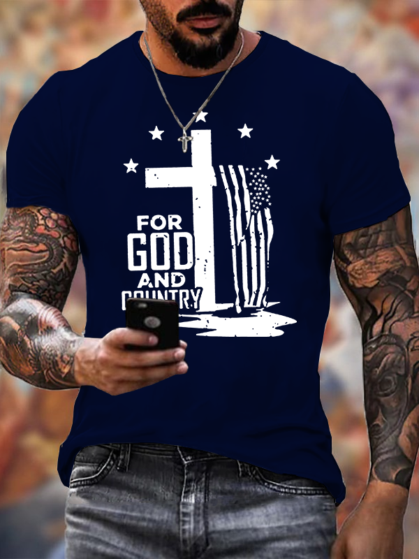 USA Flag Cross For God And Country  Cross Jesus God Christian Cotton T-Shirt