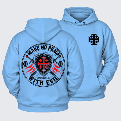 Plush Fleece-Lined Hoodie - Make No Peace with Evil Knight Templar Jerusalem Cross